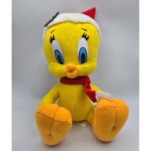 Vintage 90s Looney Tunes Tweety Bird Christmas Plush Santa Hat Scarf 1997